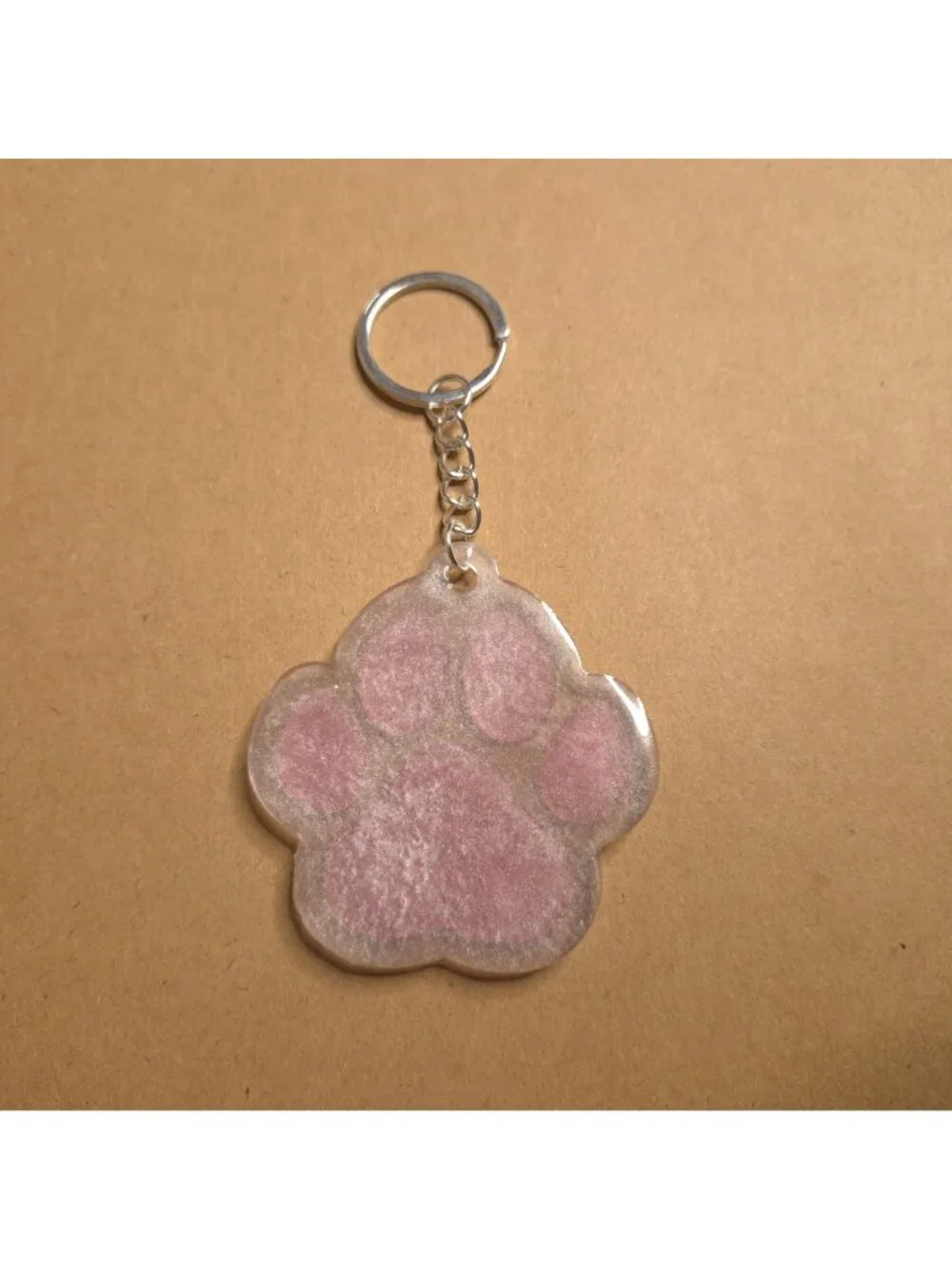 Handmade Pink Paw-Shaped Keychain White Pearl Resin Design For Pet Lovers